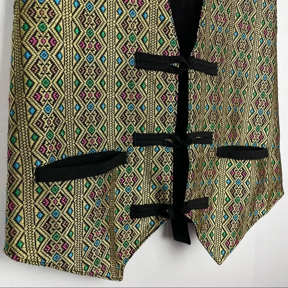 Vintage | Gold Woven Geometric Pattern Vest Cotton